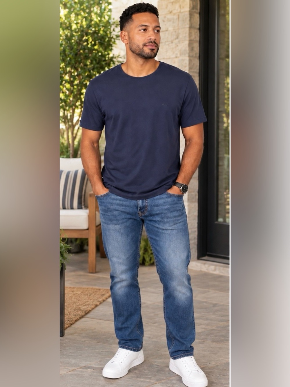 Adolfo Dominguez Men's Navy Blue Crewneck T‑Shirt